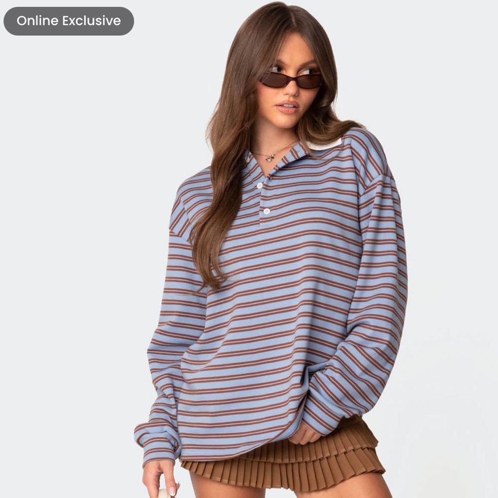Edikted Blue and Brown Rugby Shirt